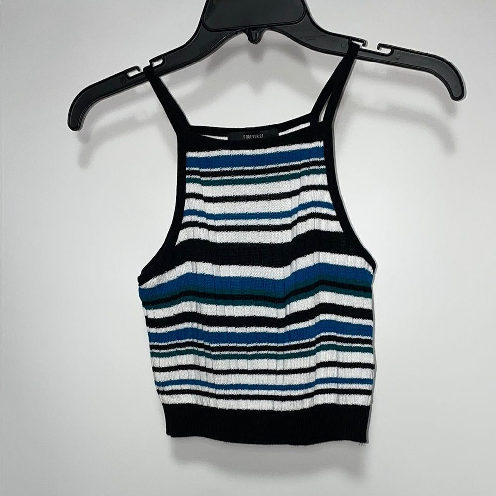 Forever 21 Black and White Ribbed Crop Tank Top
